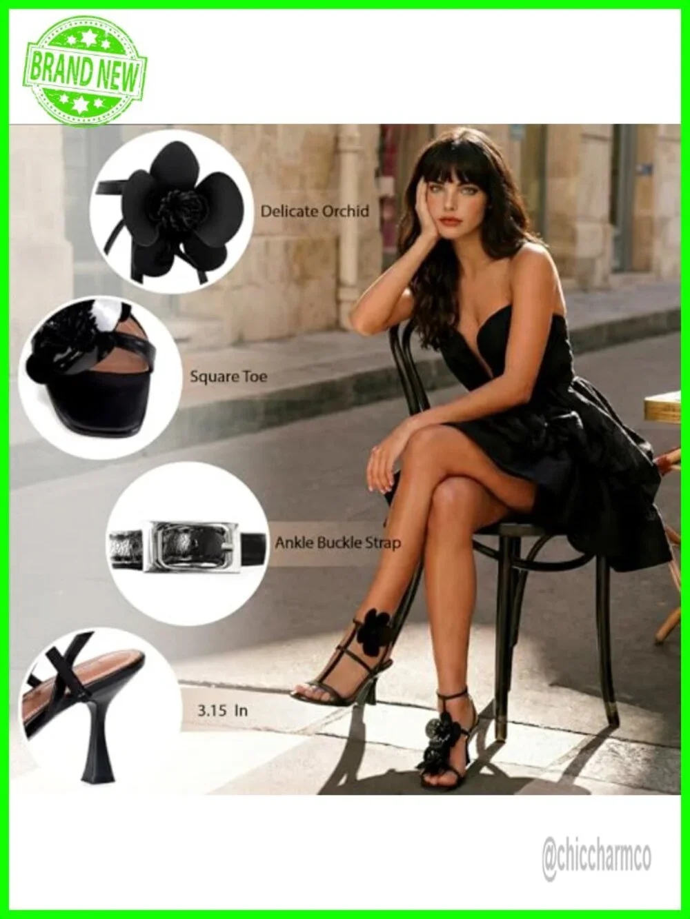 Strappy Heeled Sandals with Floral Details Open Toe Ankle Strap Faux Leather